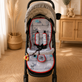 Set for “Joie” , animals print on a gray /red