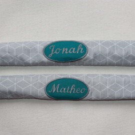 2 x bumper bar covers ,gray with name embroidered