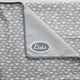 Light baby blanket , blanket for stroller ,blanket for car seat , white clouds on a gray background
