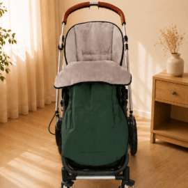 Buggy footmuff for "Joie " , Waterproof fabric plain green/fleece beige