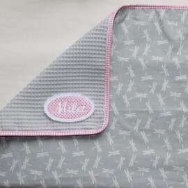 Light baby blanket , blanket for stroller ,blanket for car seat ,dragonflies on a gray