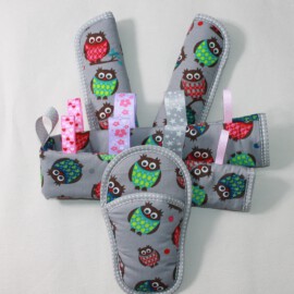 Bumper bar cover ,shoulder pads and crotch cover, owls print on a gray