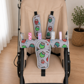 Bumper bar cover ,shoulder pads and crotch cover, owls print on a gray