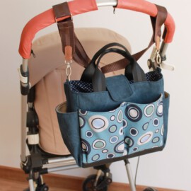 Stroller bag , canvas material/dots blue