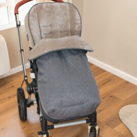 Waterproof !Footmuff for "Joie " , Softshell fabric herringbone dark grey/Fleece beige