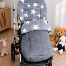 Buggy footmuff for "Valco Baby" , Softshell waterproof fabric herringbone dark grey/Fleece with stars