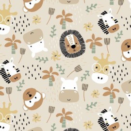 Cotton Fabric zoo animals on a beige