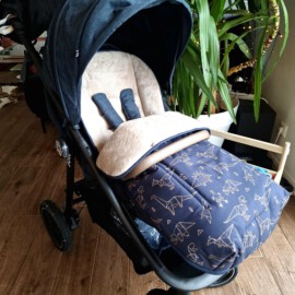 Buggy footmuff for "Joie " , Waterproof fabric dinosaurs/fleece beige