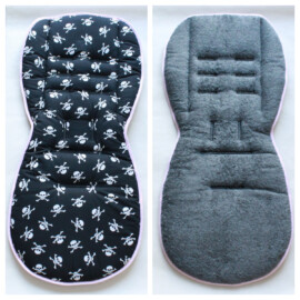 Reversible Seat Liner for "Joie" Strollers – Black with Little Skulls | Customizable Fabrics