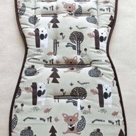 Seat liner for  "Joie" , teddy bears, foxes, hedgehogs on a beige