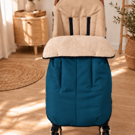 Waterproof Stroller Footmuff – Petrol & Beige